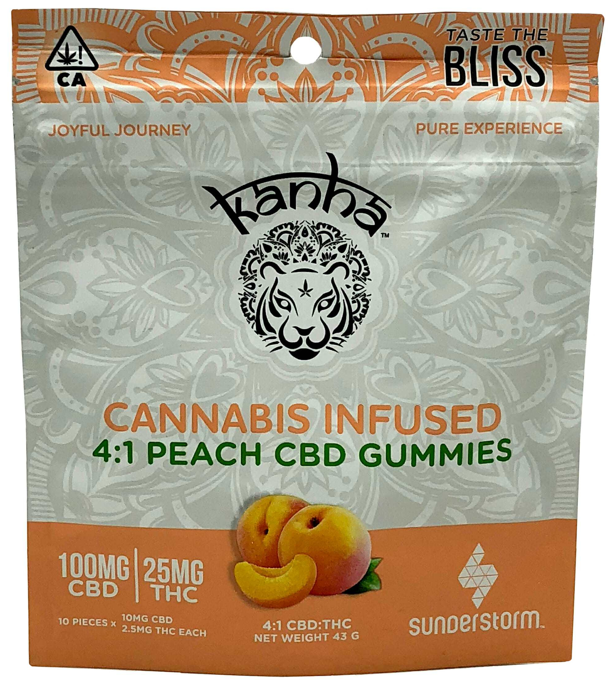 Kanha Cannabis Infused 4:1 CBD THC Peach gummies