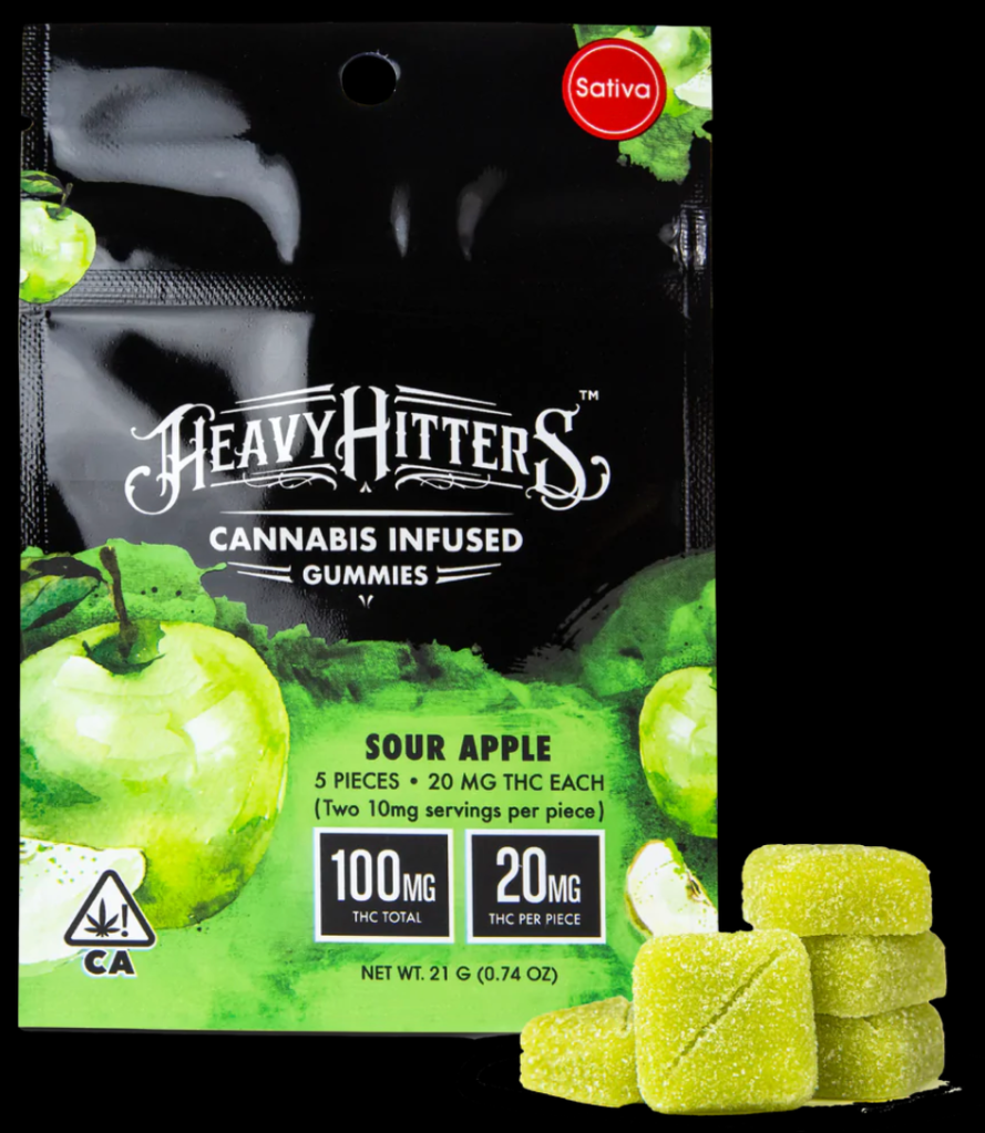 Sour Apple Heavy Hitters THC gummy edible 20mg package
