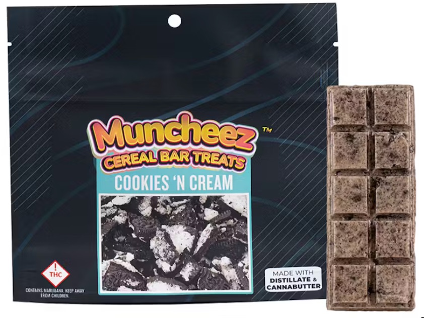 Package of Muncheez Cookies 'N Cream cannabis infused cereal bar treats